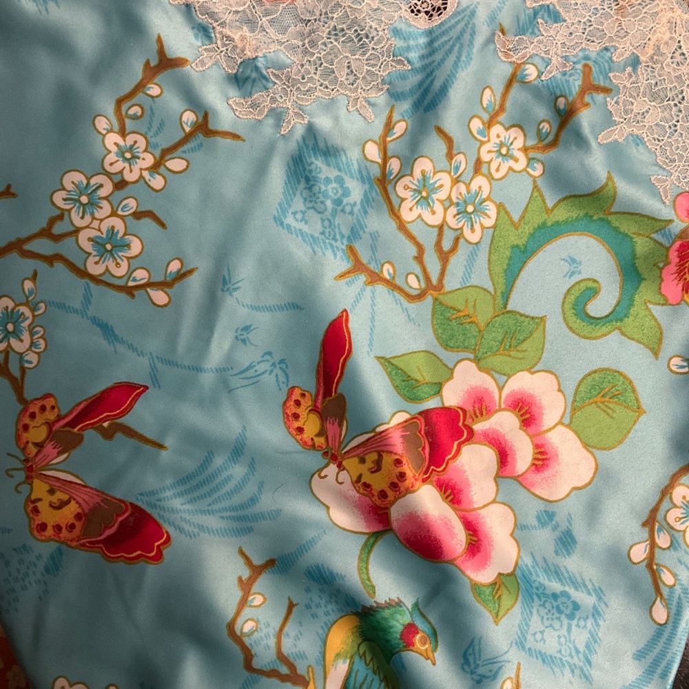 NATORI size M Light Blue Cherry Blossom satin cami / camisole top - Picture 5 of 9